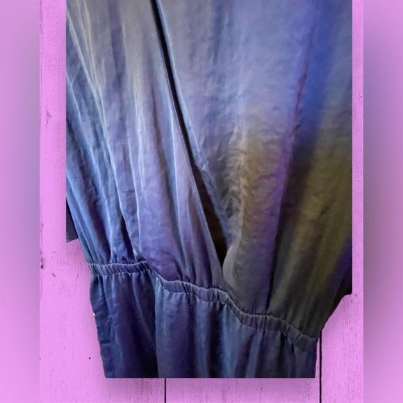 H&M Sz 4 Silk Shift Dress Tunic Blouse Cinched waistband 3/4 Sleeves Navy - Picture 5 of 5